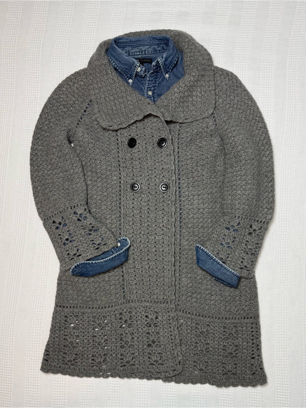 Diane von Furstenberg Joelle Wool Mohair Funnel Neck Knit Coat Gray Size S